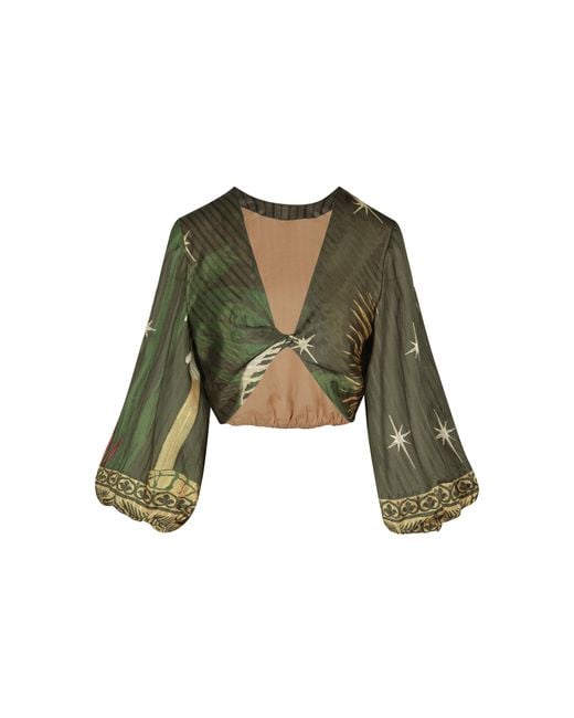 Johanna Ortiz Green Afterwork Silk-Cotton Cropped Top
