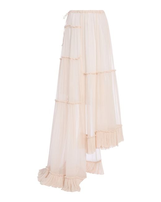 Dries Van Noten White Sunia Bis Asymmetric Washed Mousseline-Silk Maxi Skirt