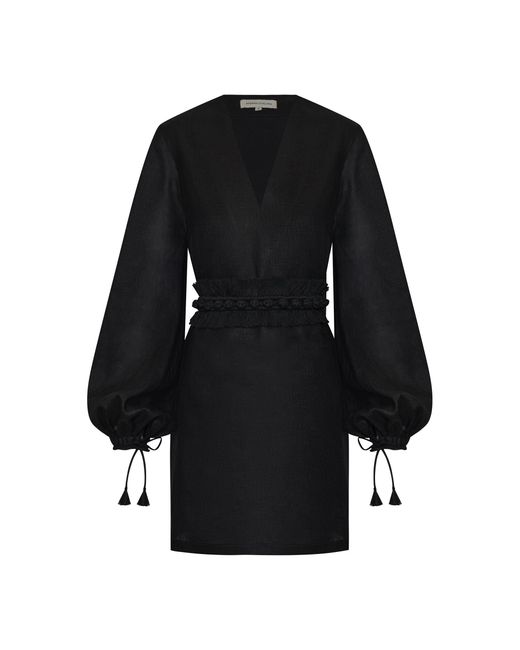 ANDRES OTALORA Black Amarula Porfavor Belted Linen Mini Dress