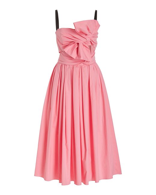 Carolina Herrera Pink Bowed Spaghetti Strap Cotton-blend Midi Dress