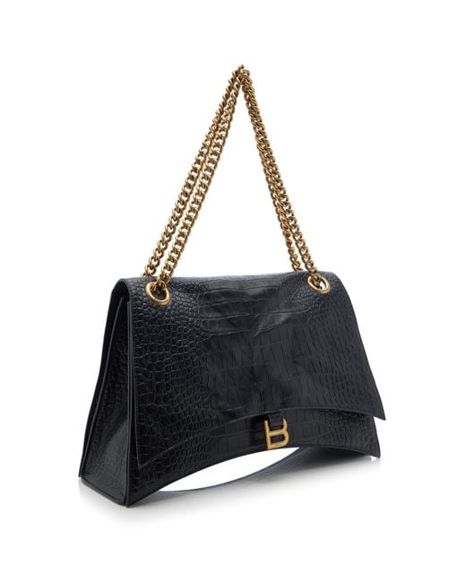 Balenciaga Black Large Crush Croc-embossed Leather Bag