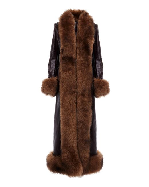 Chloé Brown Shearling-Trimmed Leather Coat
