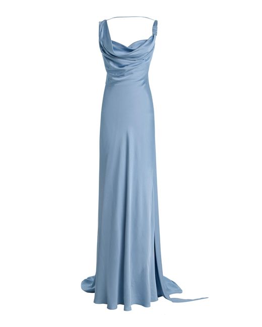 Arcina Ori Blue Darcy Open-Back Satin Maxi Dress
