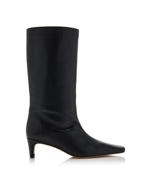 Staud Black Wally Leather Mid-Calf Boots