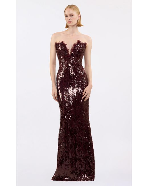 Elie Saab Red Sequined Off-The-Shoulder Gown
