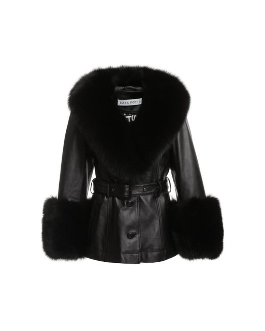 Saks Potts Black Shorty Fur-trimmed Belted Leather Jacket