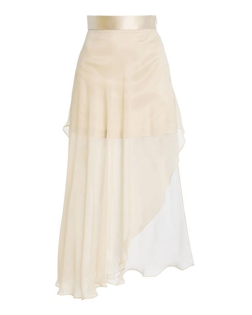 Atelier Prabal Gurung White Asymmetric Layered Chiffon Midi Skirt