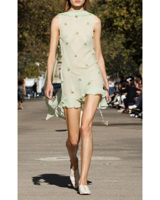 Stella McCartney Green Bead-embellished Silk Chiffon Mini Dress