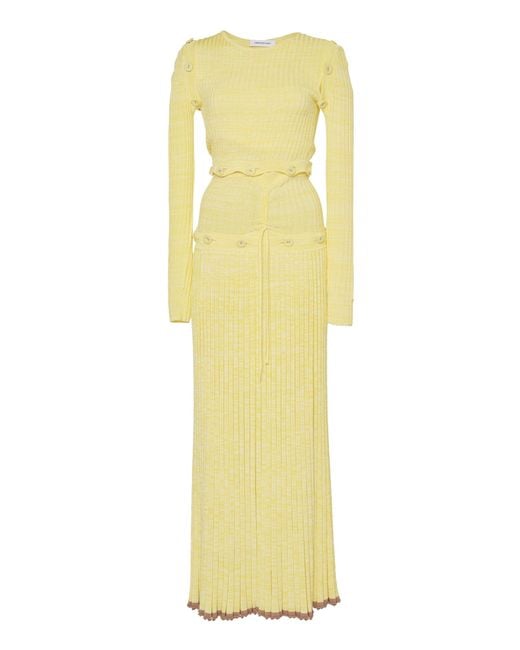 Christopher Esber Yellow Button-embellished Stretch-knit Maxi Dress