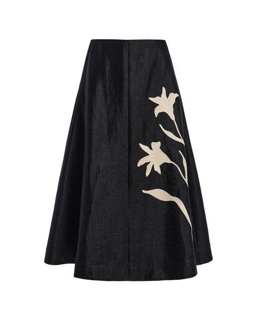 By Malene Birger Black Josefine Floral A-Line Skirt