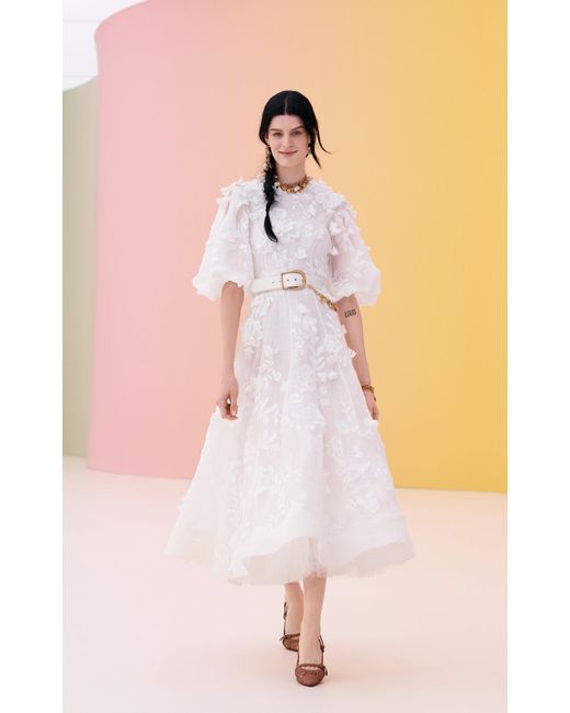 zimmermann postcard floral appliqued linen silk midi dress Zimmermann, Postcard Floral Applique Linen-Silk Midi Dress Wedding Dress Save 13%