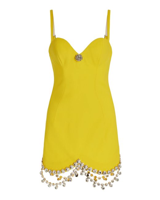Area Yellow Draped Crystal Stretch-wool Mini Dress