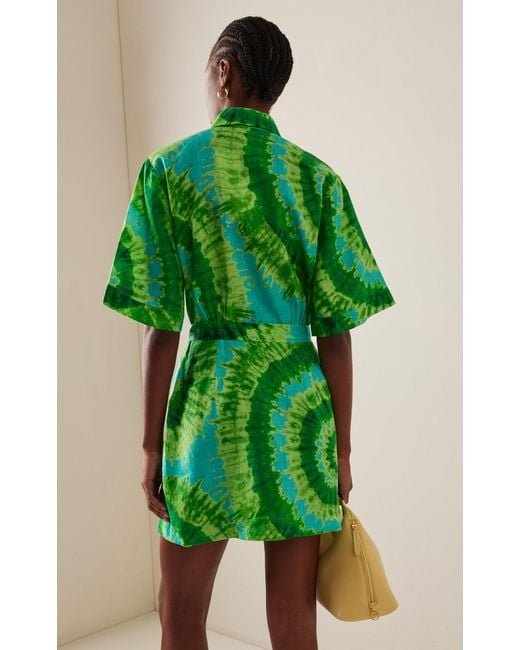 ALÉMAIS Green Exclusive Salty Tie-dyed Woven Mini Shirt Dress