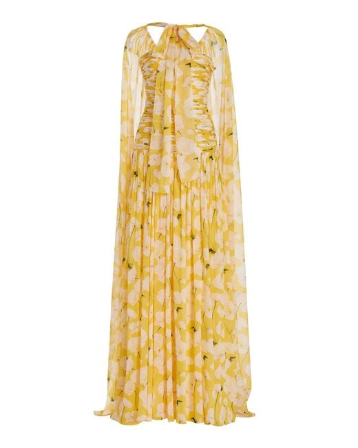 Carolina Herrera Yellow Cape-Detailed Silk Gown