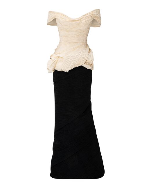 Marmar Halim White Off-The-Shoulder Pleated Taffeta Mermaid Dress