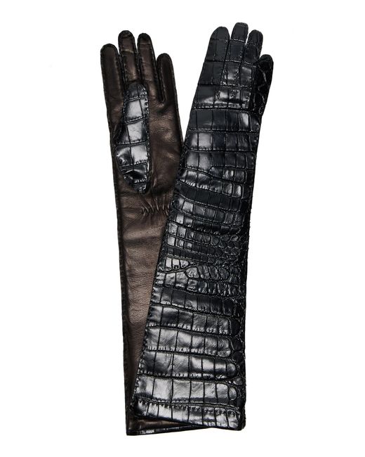 Miu Miu Black Croc-Embossed Leather Gloves