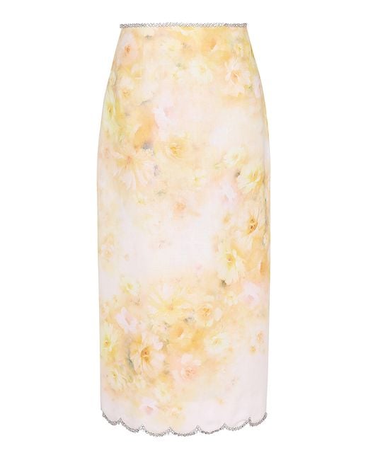 Zimmermann Natural Crush Scalloped Linen Midi Skirt