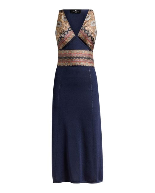 Etro Blue Sleeveless Knit Cotton-Blend Midi Dress