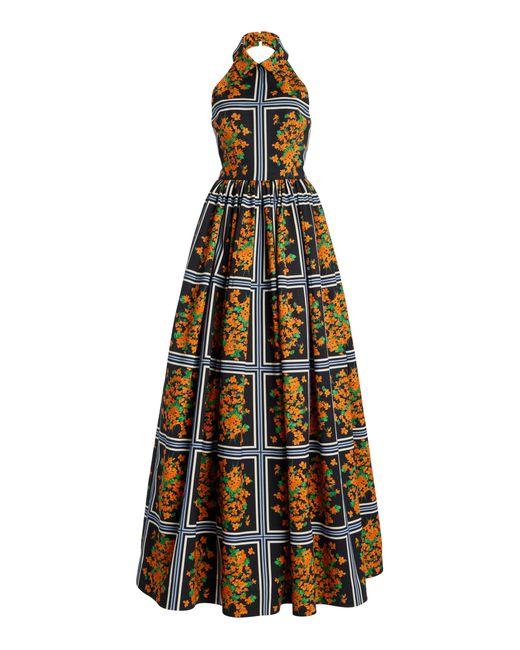 Carolina Herrera Multicolor Cotton Faille Halter Ball Gown
