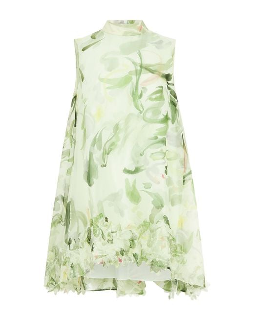 LEO LIN Green Fallon Applique Silk Mini Dress