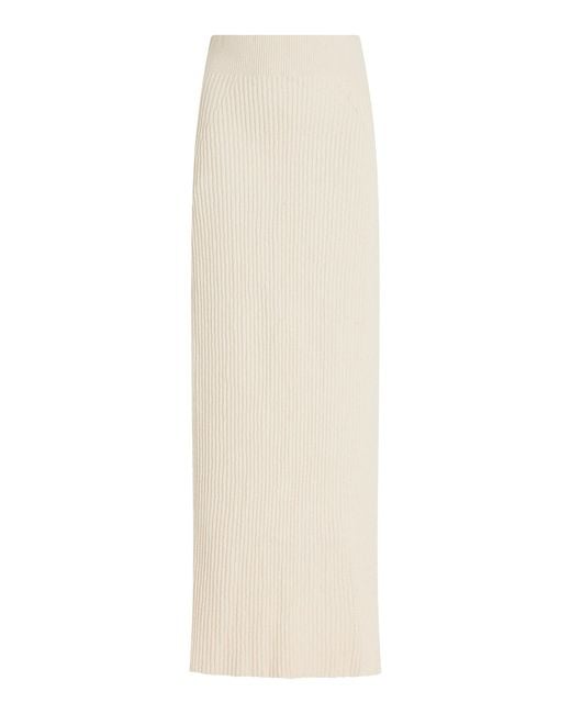Totême  White Cotton-blend Ribbed Bouclé-knit Midi Skirt