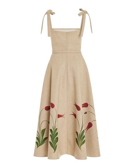 Oscar de la Renta Natural Printed Canvas Midi Dress