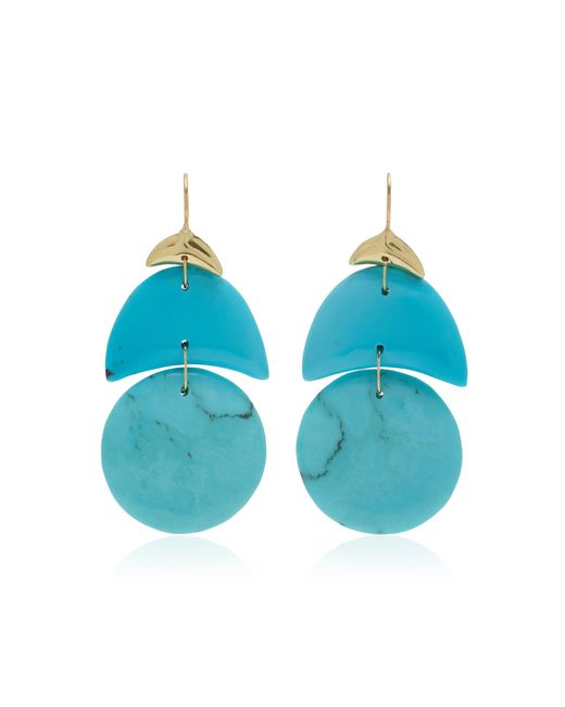 Ten Thousand Things Blue Small Arp 18k Yellow Gold Turquoise Earrings