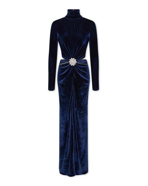 Rabanne Blue Gathered Velvet Maxi Dress