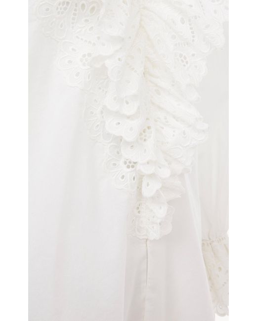 Chloé White Ruffled Cotton Top