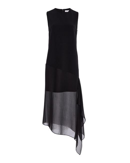 Michael Kors Black Skirt-Veiled Stretch-Wool Crepe Midi Dress