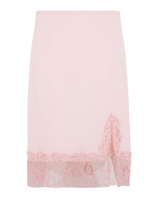 Siedres Pink Zole Lace-trimmed Crepe Midi Skirt