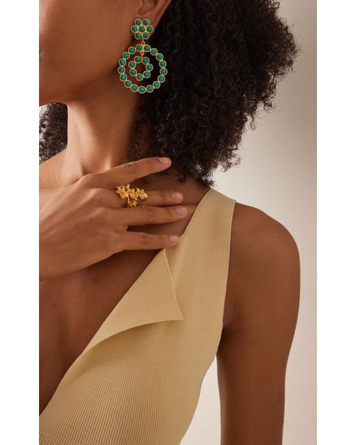Sylvia Toledano Green Happy Flower 22k Gold-plated Turquoise Earrings