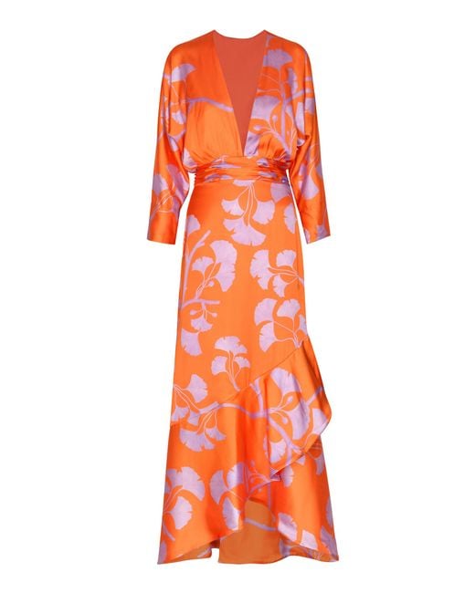 ANDRES OTALORA Orange Heliconia Printed Twill Maxi Dress