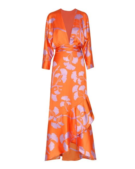 ANDRES OTALORA Orange Heliconia Printed Twill Maxi Dress