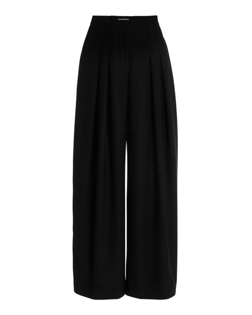 Monot Black Pleated Crepe Wide-leg Trousers