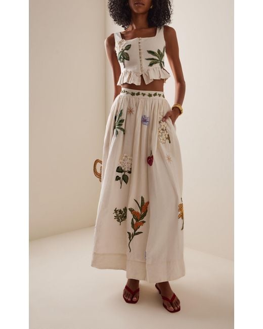 Agua Bendita Natural Eslabon Embroidered Linen Top