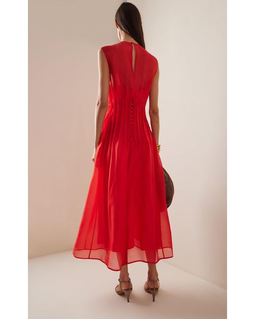 Khaite Red Wes Pleated Silk Maxi Dress