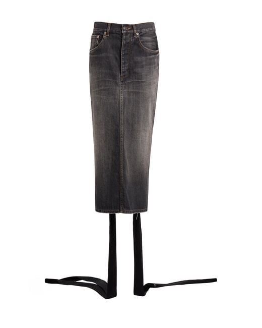 Balenciaga White Lace-Up Denim Midi Skirt