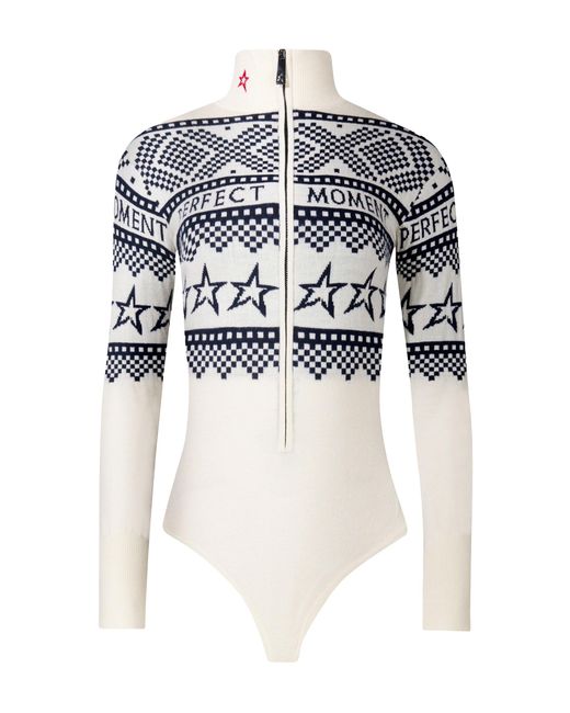 Perfect Moment White Intarsia-Knit Merino Wool Bodysuit
