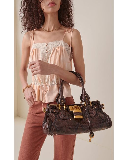 Chloé Brown Paddington Python-Embossed Leather Shoulder Bag