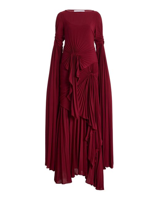 Georgia Hardinge Red Waterfall Convertible Plisse Maxi Dress