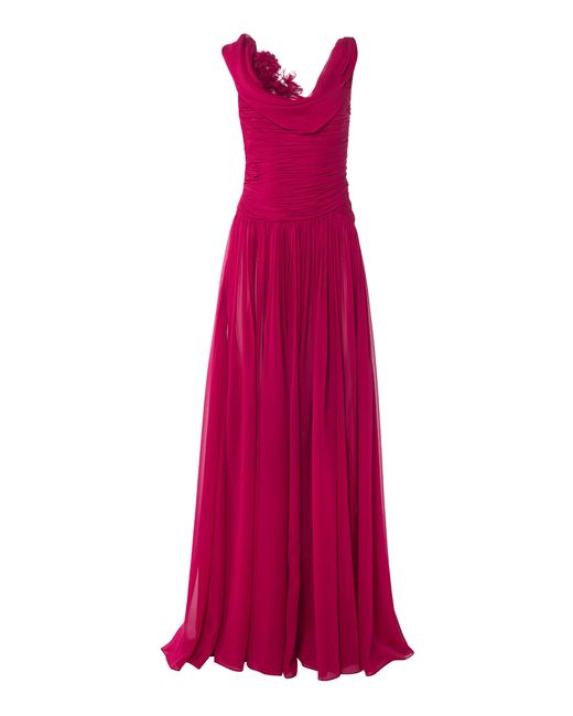 Carolina Herrera Red Draped Silk-Chiffon Gown