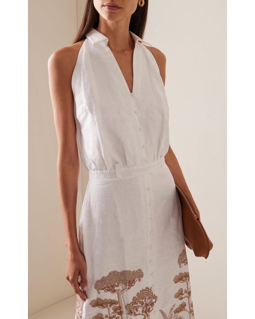 ANDRES OTALORA White Buritaca Embroidered Linen Midi Dress