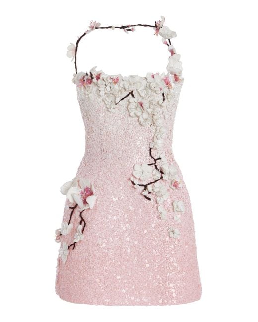 Oscar de la Renta Pink Sequined Mini Dress
