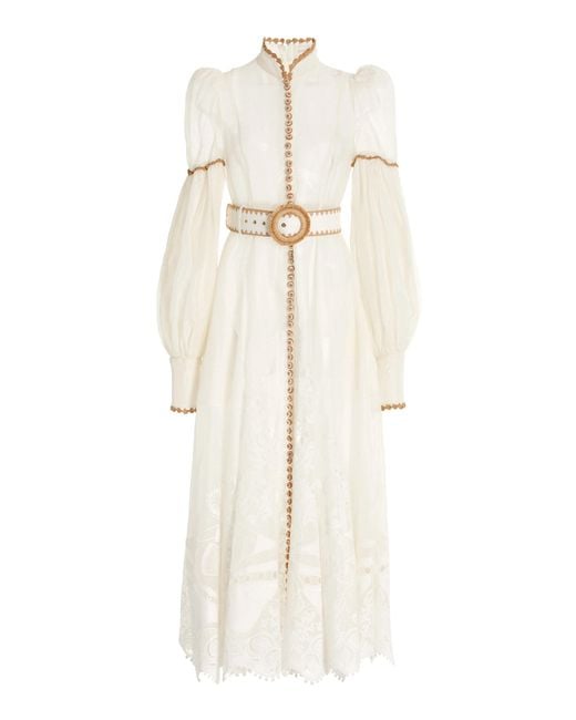 Zimmermann White Postcard Crochet-trimmed Broderie Anglaise Linen-silk Midi Dress