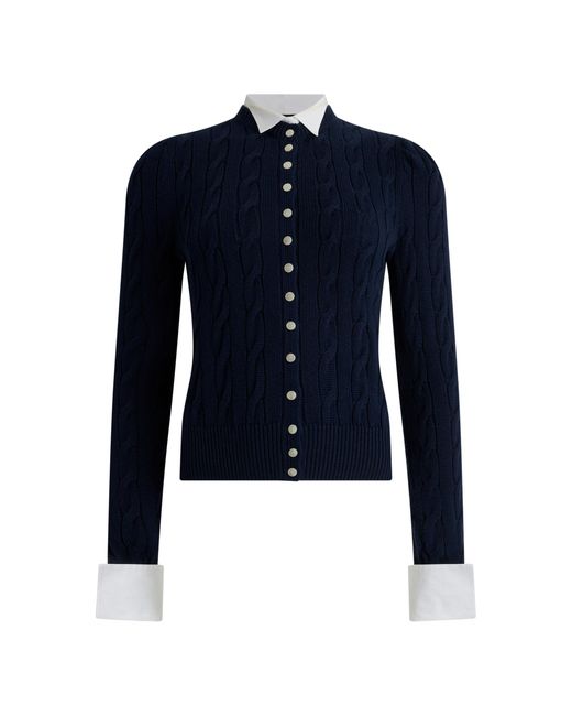 Ralph Lauren Blue Cableknit Silk-Cashmere Cardigan