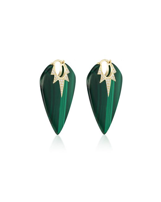 Sorellina Green Grandi Stone Guitar Pick 18K Diamond Malachite Earrings
