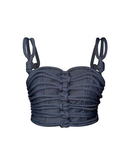 ANDRES OTALORA Blue Redes Knotted Tencel Crop Top