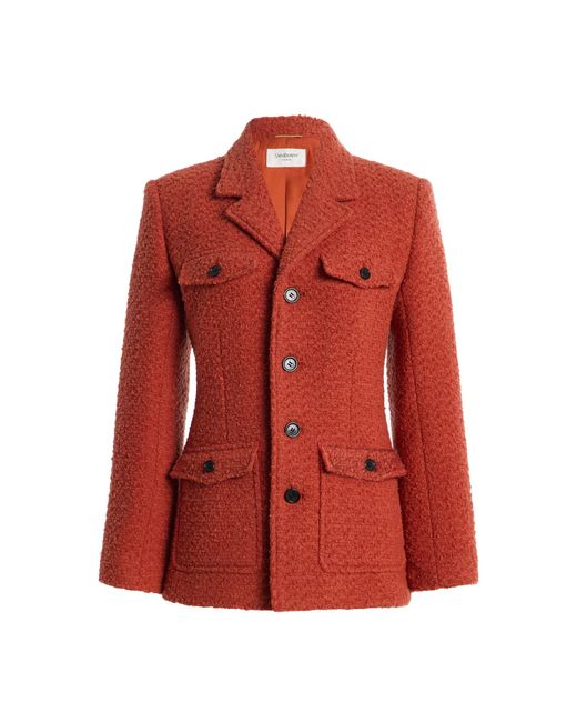 Saint Laurent Red Pocketed Tweed Jacket