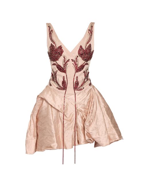 Erdem Pink Crystal-Embellished Textured Satin Mini Dress